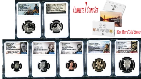 2021 US Mint Proof 7-Coin-SET Dime Half Penny Nickel Quarter Dollar NGC PF70 FR Cover