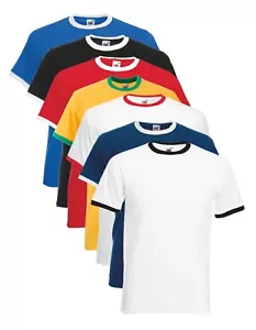 Mens Short Sleeve Cotton Contrast Collar Hoops Ringer Tee T-Shirt Tshirt No Logo - Picture 1 of 9