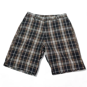 Vintage Y2K Burnside Chino Shorts Mens Size 32 Black Brown Plaid Skater - Picture 1 of 9