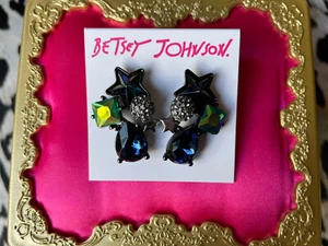 Betsey Johnson Star Power Oil Slick Star Dark Blue Crystal Ball Cluster Earrings - Picture 1 of 2