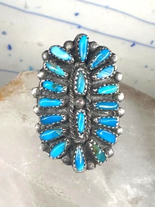 Long turquoise ring Zuni Petite Point size 8 sterling silver women - Picture 1 of 13