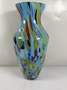 Vintage Maestri Vetrai Art Glass Vase Hand Blown Blue Large 15” Tall Italy - Picture 1 of 6