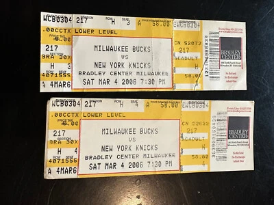 🔥JALEN ROSE 19 PTS🔥NBA 3/4/2006 Milwaukee Bucks vs NYKnicks Tickets FULL  (2) - Image 1 of 2