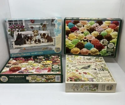 Lot 4 Cobble Hill Puzzles 1000 Pieces Complete Tea Dogs Ice Cream Autumn - Image 1 of 4