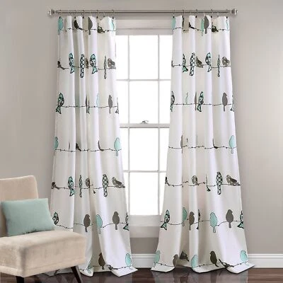 Lush Decor Window Curtain Panels, Pair, 52" W x 84" L, Blue & Gray Floral Print - Image 1 of 4