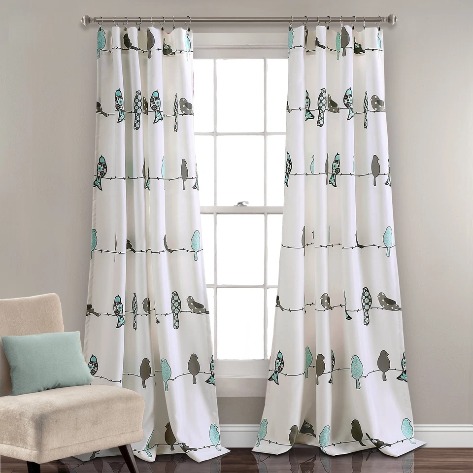 Rowley Birds Room Darkening Window Curtain Panels Blue/gray Set 52x84 2