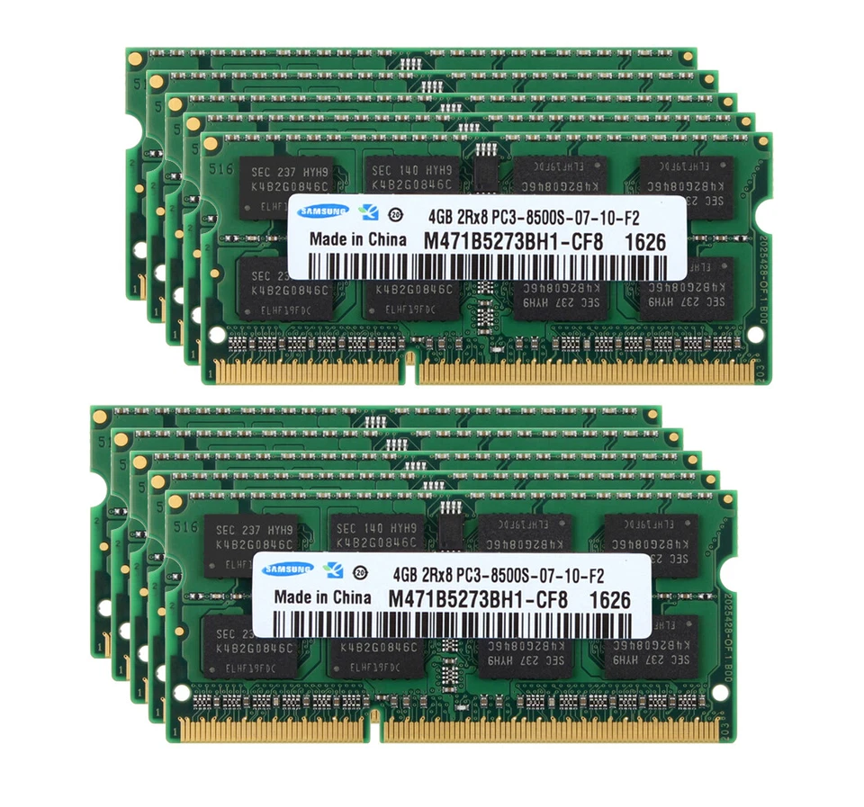 10PCS Samsung 4GB 2RX8 DDR3 1066MHz PC3-8500S 1.5V SODIMM Laptop RAM Memory 40GB - Image 1 of 4