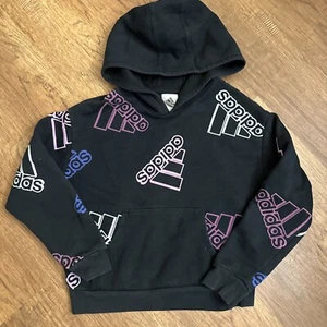Adidas Girls Black Pullover Sweater Small kids Logo 7/8 6 Soccer Run C319 - Picture 1 of 12
