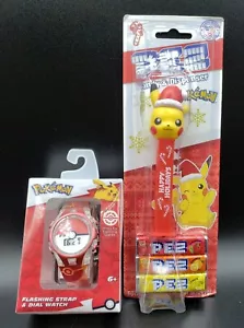 Pokemon Pikachu Orologio Lampeggiante e Pokemon Pikachu PEZ Caramelle e Dispenser - Nuovo - Foto 1 di 14