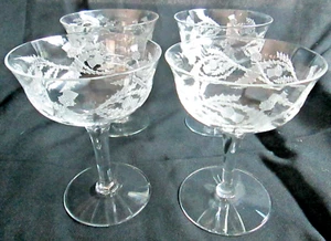 Set Of Four (4) 1910 "Central Glass Works" (Thistle Pattern) Champagne Stems - Picture 1 of 5