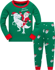 Little Boys Girls Christmas Pajamas Sets for Toddler 100% Cotton Dinosaur Starry - Picture 1 of 12