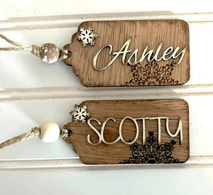 2 Qty Wood Stocking tags or ornament personalized Laser-cut - Picture 1 of 1