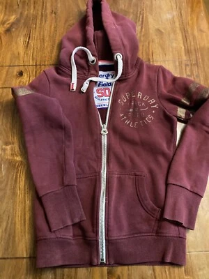 Superdry Mujer Sudadera con Capucha Polar Talla 6 UK, Granate con Cremallera, Atletismo Foto 1 de 2