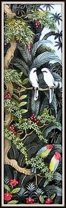 "Keliki Kawan Miniature Flora & Fauna Painting from Bali" (7 3/8H x 2 2/8W) - Picture 1 of 7