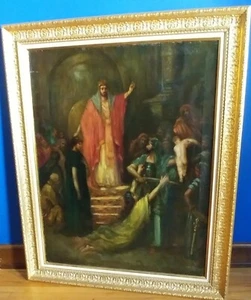 Old Masters Style Oil on Canvas Judgement of Solomon in Gold Painted Wood Frame  - Picture 1 of 12