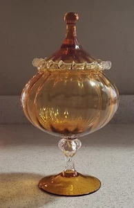 Vintage Empoli Amber Glass Apothecary Candy Jar Circus Tent Pedestal 13.5 In - Picture 1 of 8