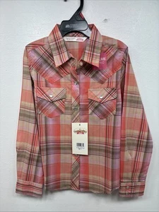 New Girls Cumberland Pink Plaid Long Sleeve Pearl Snap Small MM-13 - Picture 1 of 12