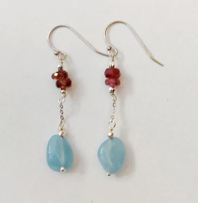 Orecchini pendenti in argento 925 rodiato con tormaline, acquamarina ed ematite  - Immagine 1 di 4