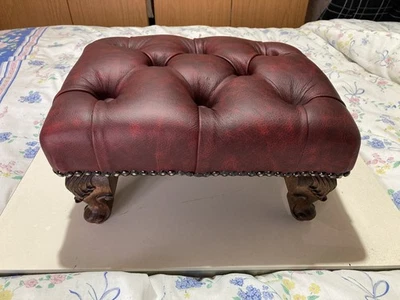 Little Red Futura Etna Leather Chesterfield Footstool Queen Anne Legs - Image 1 of 4