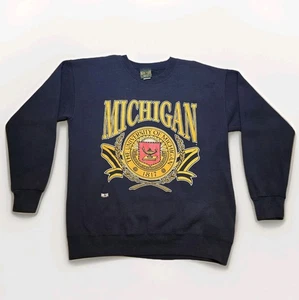 Vintage University Michigan Home Team Advantage Sweatshirt Mens Large Navy Gold - Picture 1 of 9