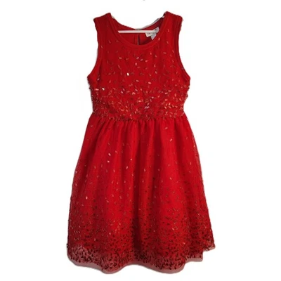 Vestido CAT & JACK Lentejuelas Tul Rojo Niñas Talla 7/8 Sin Mangas Vacaciones Navidad Foto 1 de 4