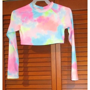 Cat & Jack Girl's Cropped Top Pastel Rainbow Long Sleeves Ribbed Size Small 6/7 - Picture 1 of 4