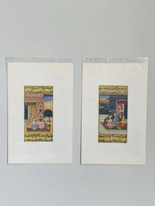 Pair of Mughal Miniature Paintings – Jaipur Handmade Love Scenes, Vibrant Detail - Picture 1 of 4
