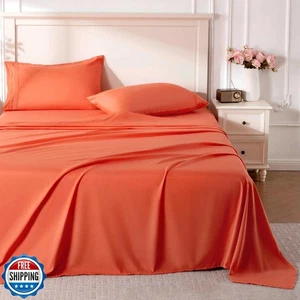 ROSEandRISY Orange Queen Sheet Set, 4 Pieces Soft Bedding Queen Sheet Set, Br - Picture 1 of 5