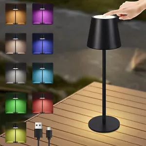 2W Dimmbar Akku RGB LED Tischleuchte Touch Tischlampe USB Innen & Außen Kabellos - Bild 1 von 35