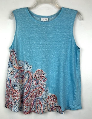 J Jill любовь льняной Майка женщин средний синий пейсли цветочный Summer Beach Vaca - Изображение 1 из 4
