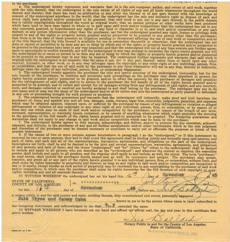 Music Contract Signed by Sammy Cahn & Jule Styne in 1945 w/ COA Cover