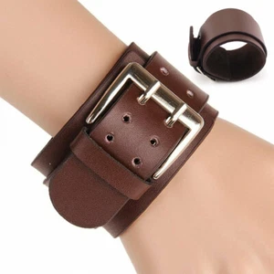 Wide Leather Bracelet Punk Rock Retro Cuff Wrap Wristband Bangle Men Women Gifts - Picture 1 of 23