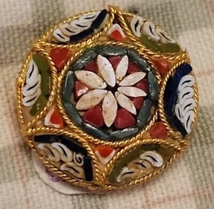 Pretty Vintage Micro Mosaic Multi Color Flower Gold Tone Brooch Pin Itay 1-1/8" - Picture 1 of 7
