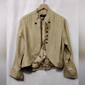 Ashley Steward Linen Rayon Military Jacket Women's 16W Tan Boho Retro 90s Y2K - Picture 1 of 7