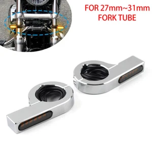 Chrome Motor LED Fork Turn Signal Light Indicator Amber For Harley touring Dyna - Picture 1 of 8