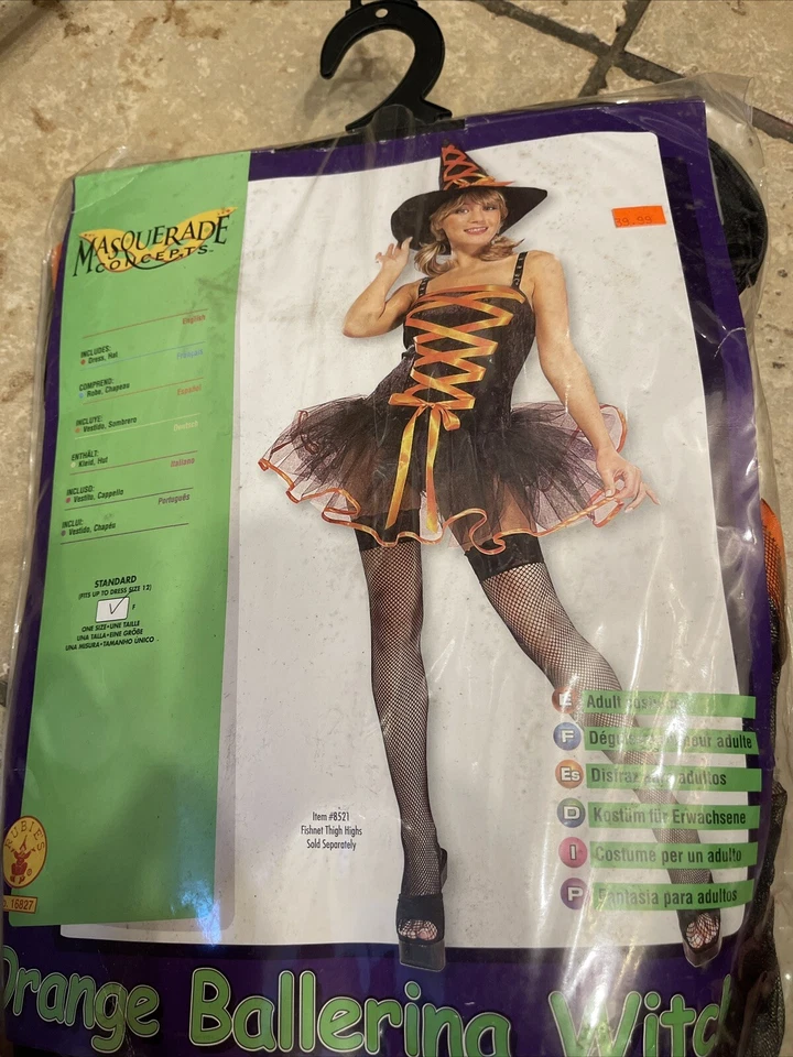 Orange Ballerina Witch Wicked Gothic Fancy Dress Halloween Sexy Adult Costume - Image 1 of 1