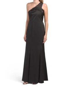 Vestido de satén de un hombro con detalle de rosa AIDAN MATTOX (talla 4) - Imagen 1 de 3