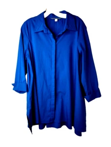 Valerie Stevens Women L Aqua Green Tunic Shirt Blouse Top Side Pockets Buttons - Picture 1 of 9