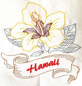 SACO DE PLATO DE HARINA BORDADA MÁQUINA DE FLOR-HAWAII-HIBISCO TOALLA - Imagen 1 de 2