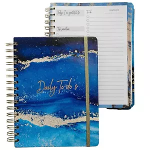 Blue Undated Spiral Daily To Do List Cute Notebook Planner Notepad Calendar - Picture 1 of 9