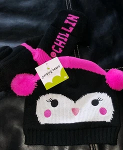 Jumping Beans Girls Penguin Beanie & Convertible Gloves Set Just Chillin Medium - Picture 1 of 3