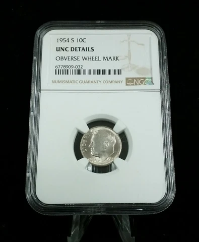 1954-S  Roosevelt Dime 10c NGC UNC DETAILS OBVERSE WHEEL MARK #7630 Cover