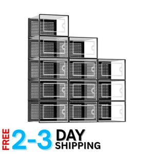 X-Large Clear Plastic Shoe Storage Boxes 12 Pack Stackable Organizer Bins - Picture 1 of 11