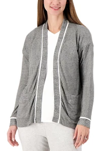 Cuddl Duds Seriously Soft Open-Front Cardigan Hthr Black - Picture 1 of 2