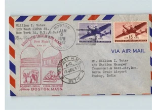 1947 Luftpost nach BOMBAY, INDIEN, gestempelt Boston, MA, Retourenstempel BOMBAY R.M.S. - Bild 1 von 1