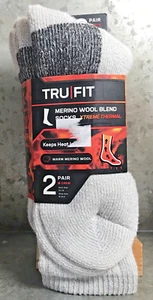 NEW TRU| FIT Merino Wool Blend Xtreme Thermal Crew Socks 2 Pair Shoe Size 8-12.5 - Picture 1 of 7