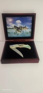 NEW Wooden Gift Box 4" Presentation Knife Fighting Bass Fishing Fisherman Motif - Picture 1 of 1