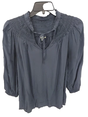 Blusa Boho Odille Anthropologie Top Mujer 4 Azul Calado Fluido Manga Larga Foto 1 de 4