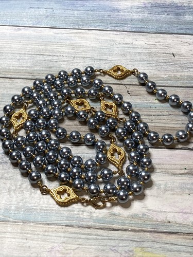 VETEMENTS Collana 54" ciondolo tono oro perline grigie costume moda nuova senza etichette