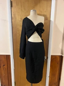 NWT Pretty Little Thing Women's Black Woven Cut Out One Shoulder Midi Dress - 18 - Picture 1 of 7